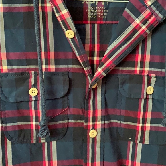 Hooded Navy Plaid Shirt (Aeropostale, XS) - Picture 3 of 4